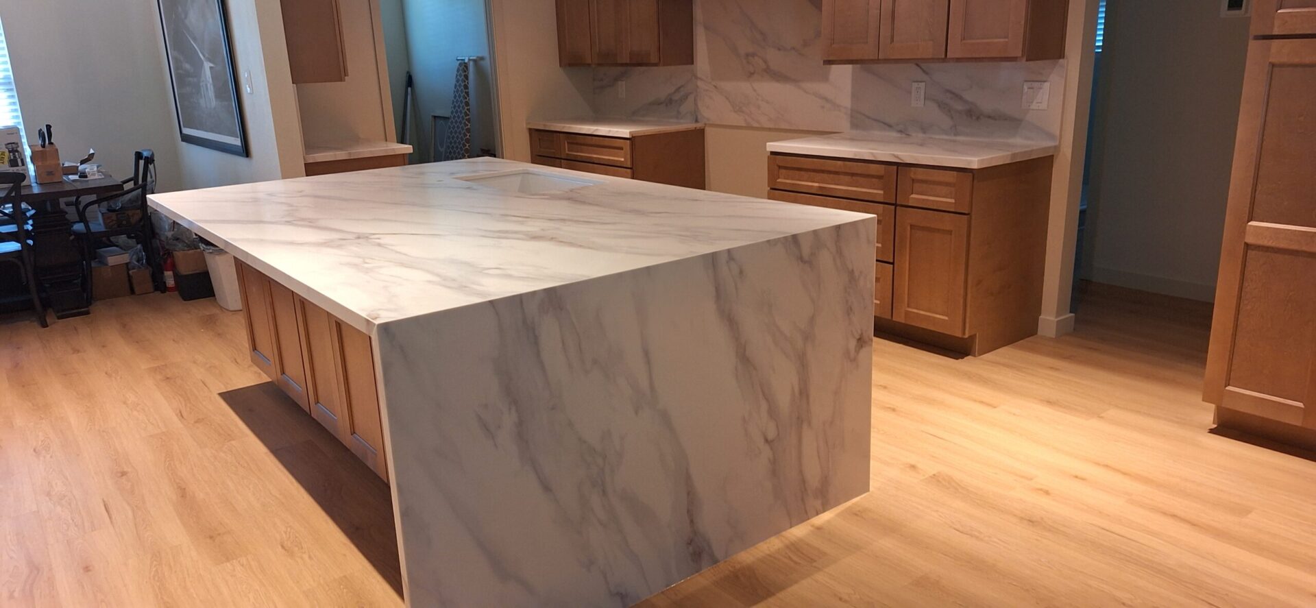 luxury white gray marbled kitchen island countertops
