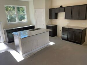 sleek and modern kitchen island with quartz countertops