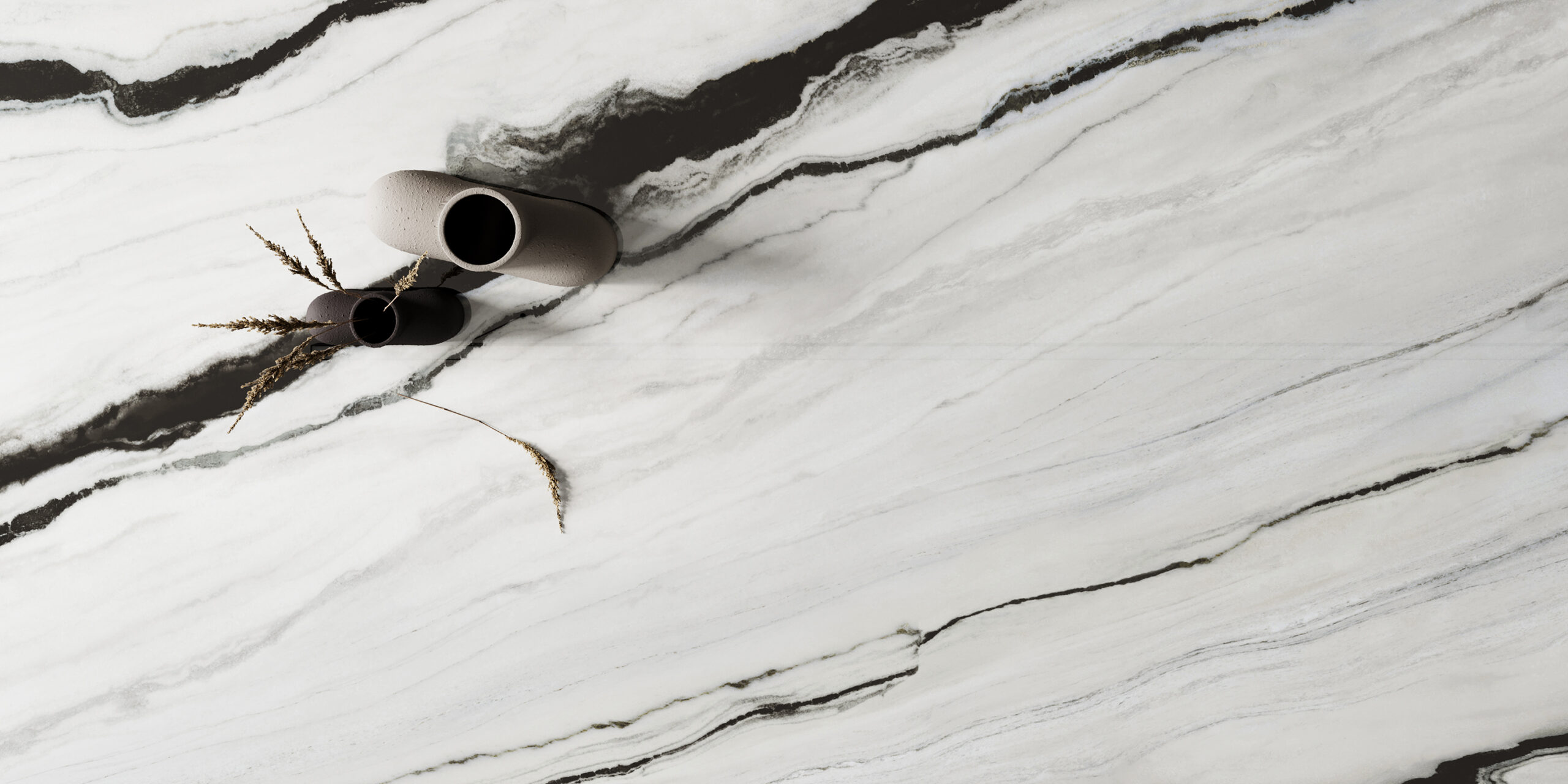 A closeup detailed view of Teracanto porcelain slab in the shade Charcoal White.